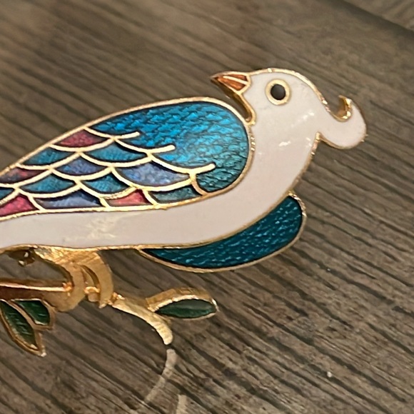 Vintage Enamel Cloisonné Peacock Bird Pin - Brooch - Picture 14 of 16